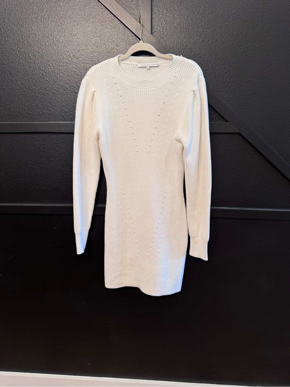 Endless Rose Cream Ribbed Knit Long-Sleeve Sweater Dress